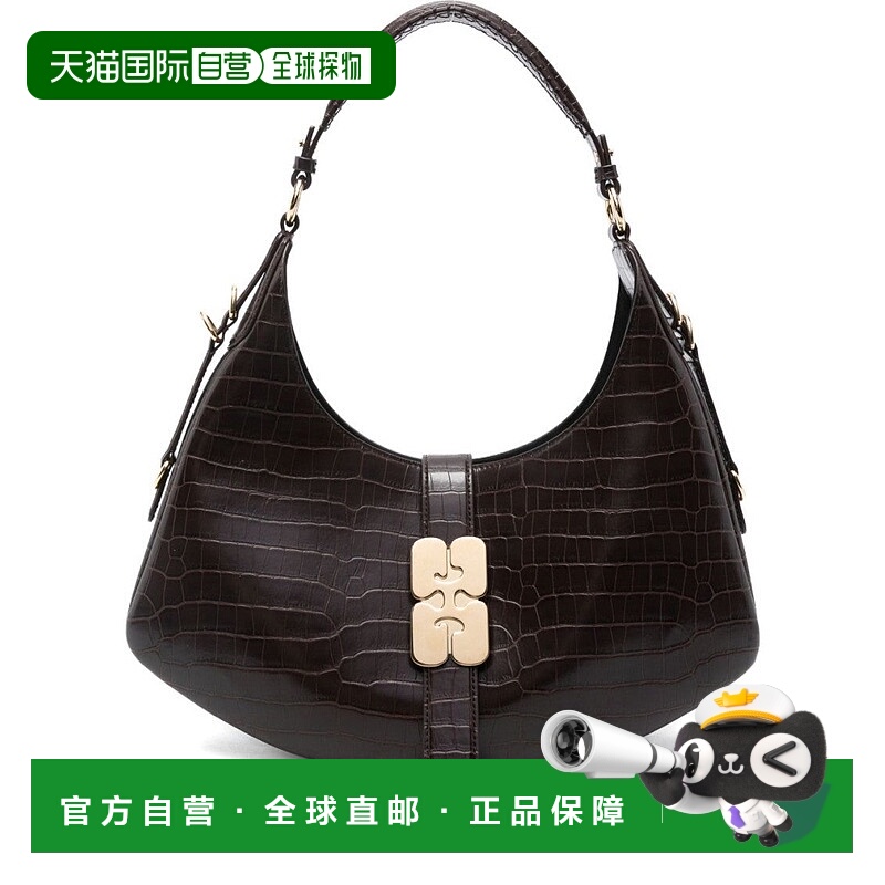 自营ganniCrescent Shape Crocodile-Embossed Shoulder Bag - bl