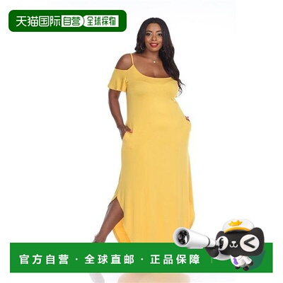 自营 white mark白色Mark Lexi Maxi连衣裙女式芥末色冷肩弧形下F