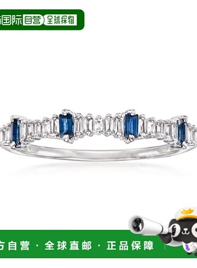 自营 ross-simons罗斯-西蒙斯钻石和。 14 克拉白金蓝宝石可叠戴