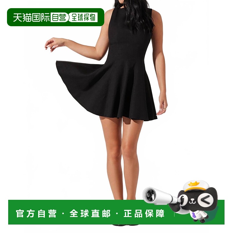 自营 astr the labelXaria亚麻混纺迷你连衣裙，黑色 美国奥莱直