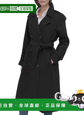 自营DKNY Double-Breasted Rain Trench Coat - black 美国奥莱直