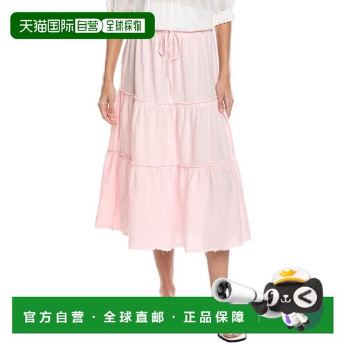 自营Bella Dahl Frayed Linen Tiered Skirt - pink 美国奥莱直发