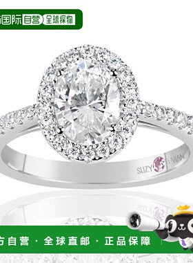 自营 Suzy Levian 纯银椭圆形切割白色立方氧化锆单石订婚戒指 -