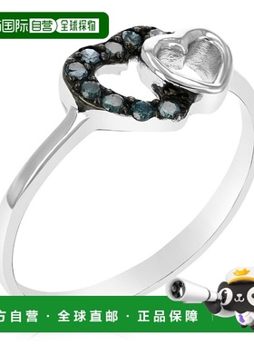 自营 vir jewels 1/8 cttw 蓝色钻石心形戒指 .925 纯银配铑 - 银