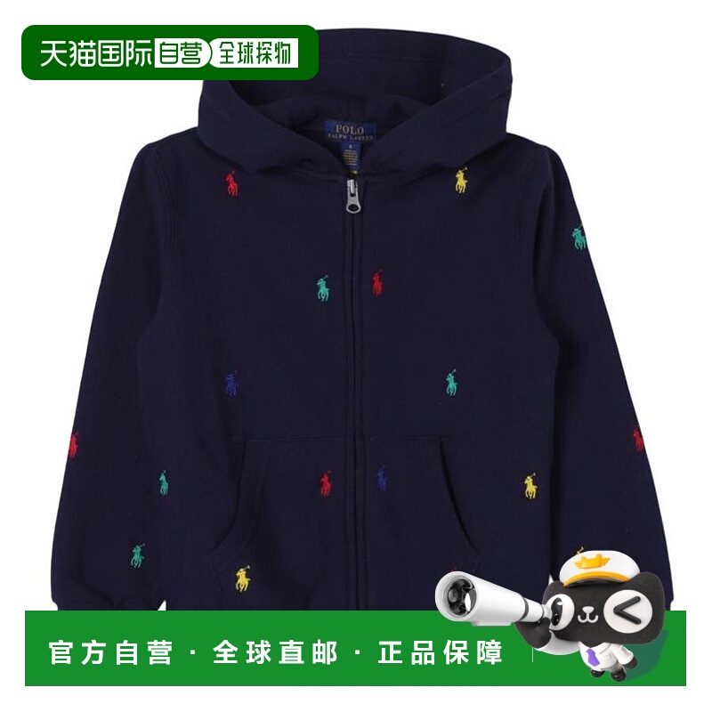 自营Polo Ralph Lauren男孩马球羊毛拉链连帽衫-蓝色 美国奥莱直