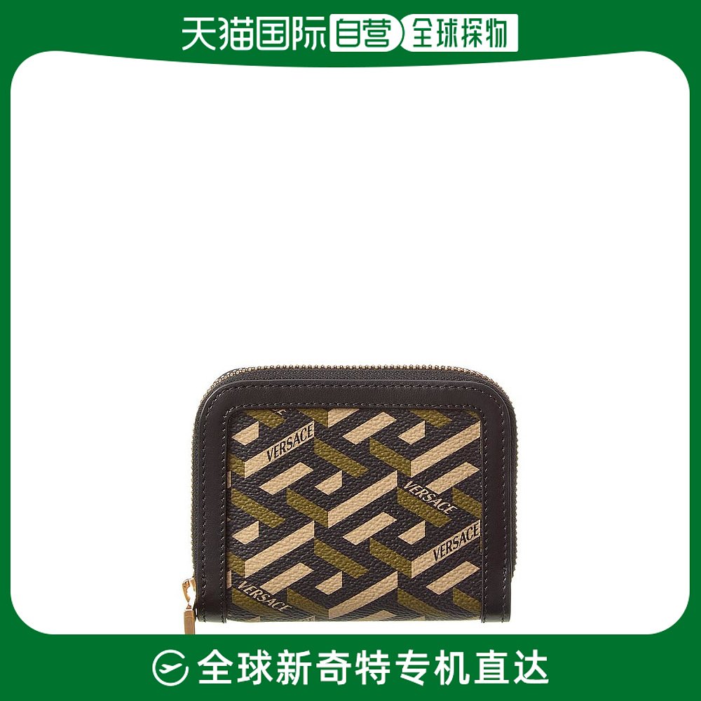 美国直邮versace 范思哲女士钱包真皮拉链帆布零钱包硬币