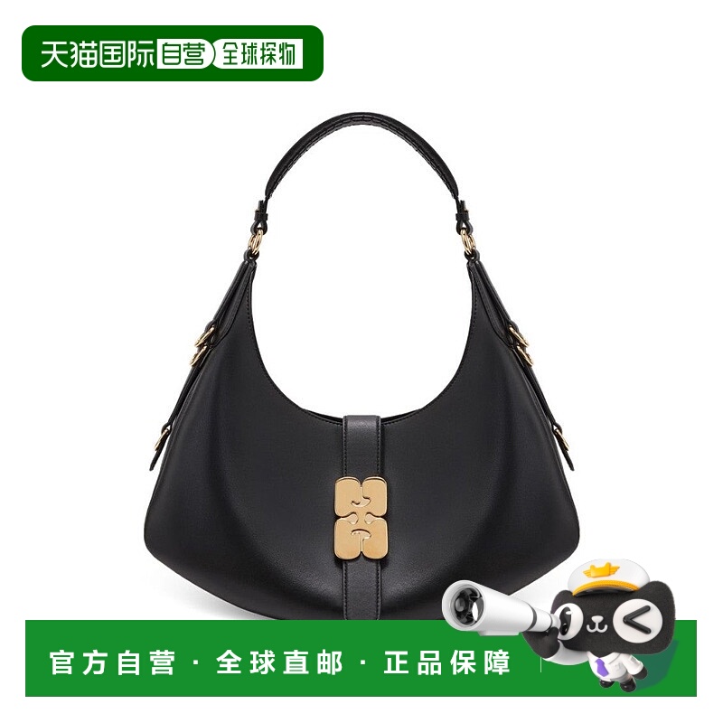 自营ganniCrescent-Shaped Leather Shoulder Bag With Gold Acce