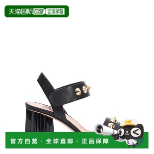 美国奥莱直发 黑色 自营agl黑色皮革凉鞋 带钉带