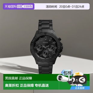 多功能黑色不銹鋼手表 自營Fossil 男士 Bannon 美國奧 黑色