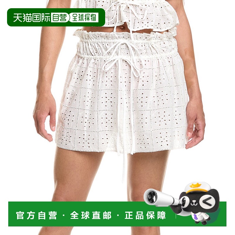 自营 ganni甘尼轻Broderie Anglaise迷你裙-白色 美国奥莱直发