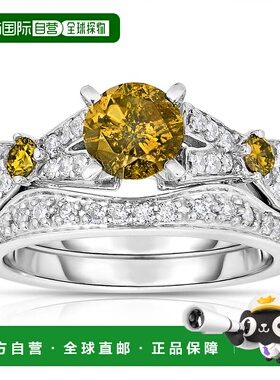 自营 vir jewels1.60 克拉 3 石黄色和白色钻石订婚戒指 14K 白金