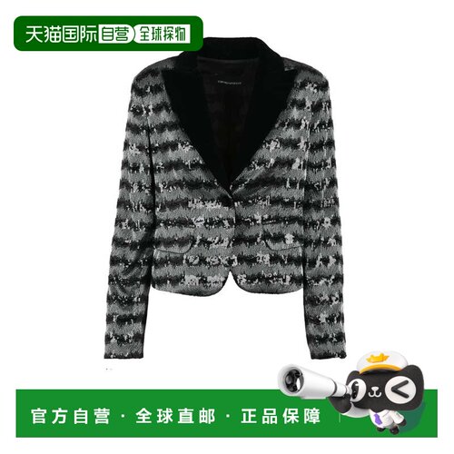 自营emporio armaniSequin Jacket Velvet Lapel - Silver/Black