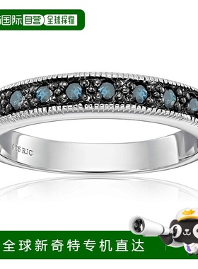 自营vir jewels 1/4 cttw 蓝色钻石戒指 .925 纯银带锯状滚边和黑