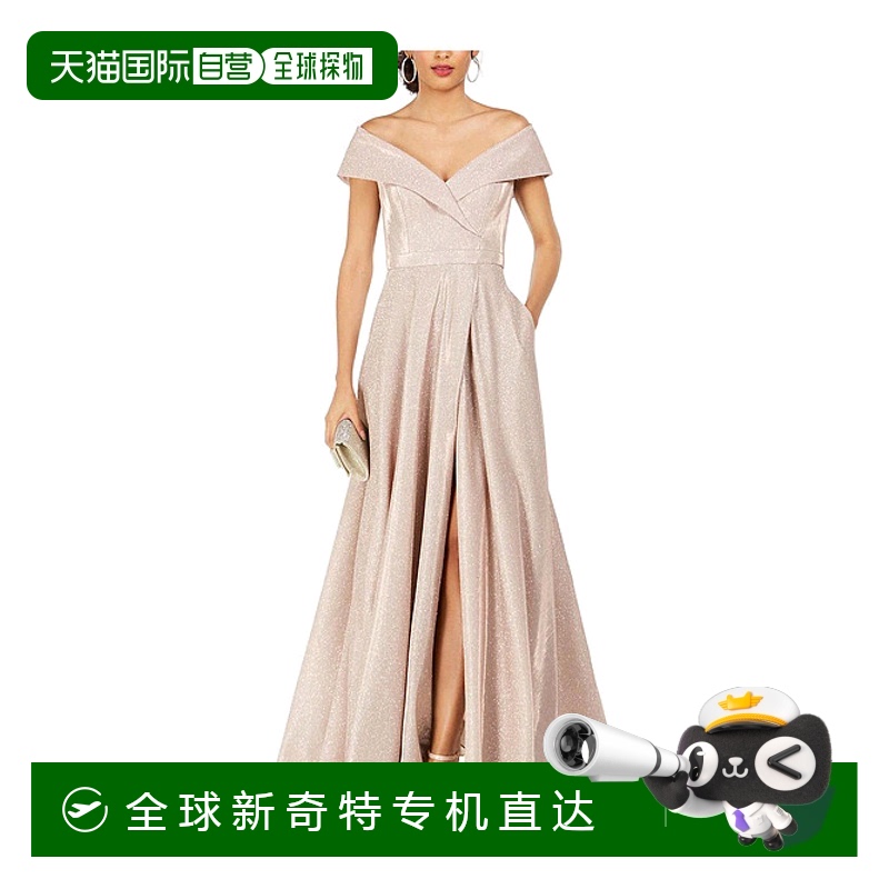 自营 xscapePetites 女式露肩亮片晚礼服 - 腮红粉色/银色 【美国