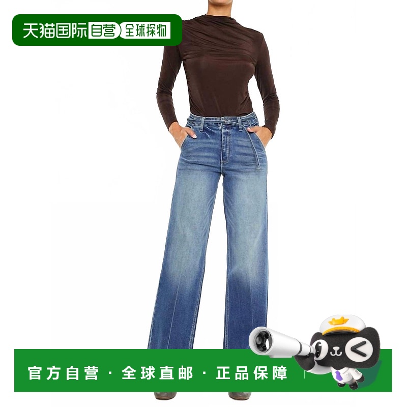自营 kancanSanta Monica高腰阔腿牛仔裤中靛蓝水洗-中靛蓝水洗