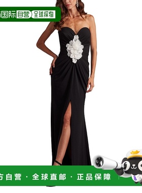 自营 tadashi shojiSirota中前褶边礼服-黑色 美国奥莱直发连衣裙