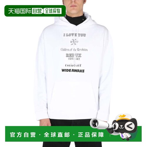 自营raf simonsGraphic Print Hoodie With Drawstring - white