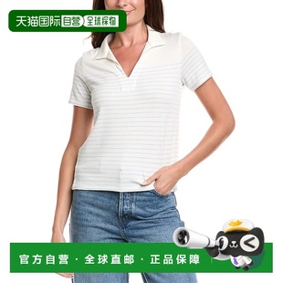 美国奥莱直发上衣女装 自营rag 白色 bone碎骨针织条纹Polo衫