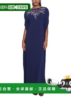 自营 Marchesa Notte 轻质绉布长袍 - 蓝色 美国奥莱直发长裙