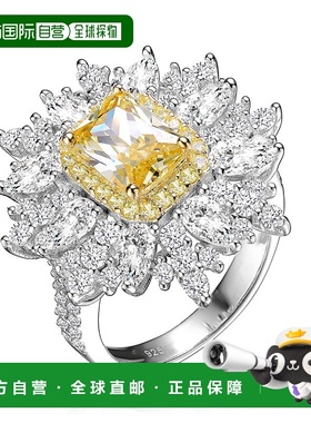 自营 GENEVIVE 纯银镀金黄色立方氧化锆鸡尾酒戒指 - 黄色 美国奥