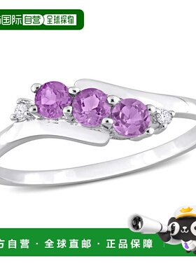 自营10k 白金 Mimi & Max 钻石和紫水晶三石戒指 - 紫色 美国奥莱