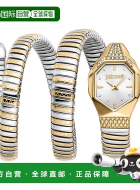 自营JUST CAVALLI Womens's Snake Watch, Gold Color Case, Silv