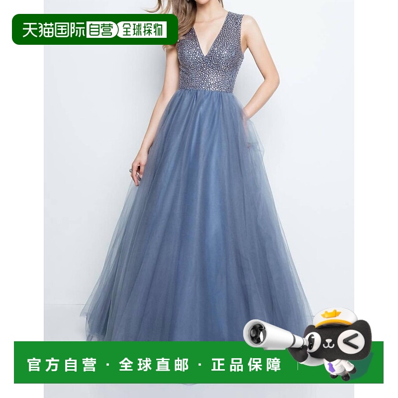 自营terani coutureSleeveless V-Neck Tulle Prom Ball Gown In