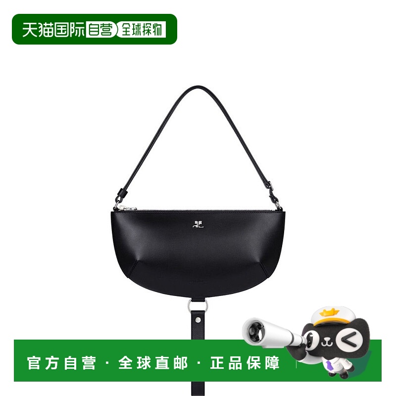 自营courregesCrescent-Shape Nero Vitello Leather Shoulder Ba
