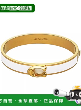 自营  COACH蔻驰女士经典LOGO标志C字黑金色手镯礼物F67480