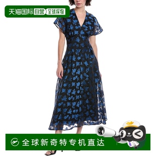 藍(lán)色 自營(yíng) lela roseLela玫瑰花提花絲綢混紡迷笛連衣裙 美國(guó)奧萊