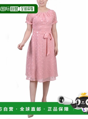 自营 Ny Collection A字型连衣裙女式粉红色瑞士圆点短袖腰带FTS1