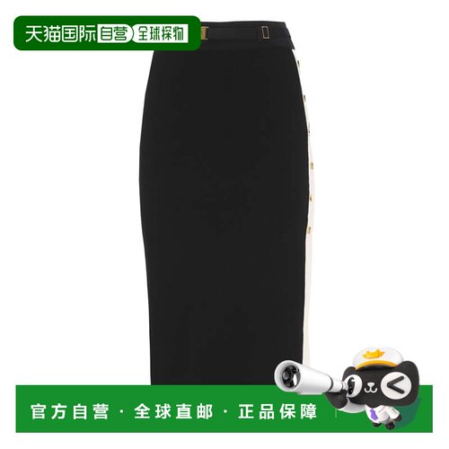 自营elisabetta franchi铅笔中长裙，搭配Logoed腰带和对比细节-