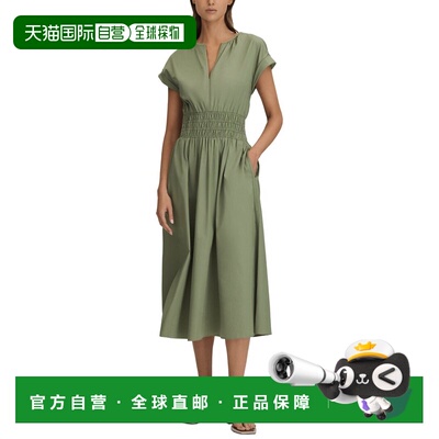 自营Reiss Lena Ruched Waist Midi Dress - green 美国奥莱直发