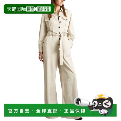 自营Reiss Anais Linen-Blend Utility Jumpsuit - cream 美国奥