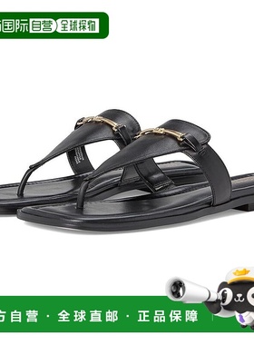 自营 Michael Kors Lena 40R5LEFS1L Thong女式黑色皮革T恤凉鞋VE
