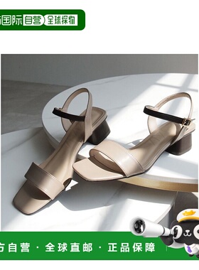 自营  Vivian女士凉鞋灰色一字扣带透气高跟简约潮流女鞋高跟鞋