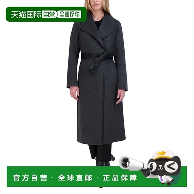 自营TAHARI Women's Double Faced Faux Leather Trimmed Long Wo