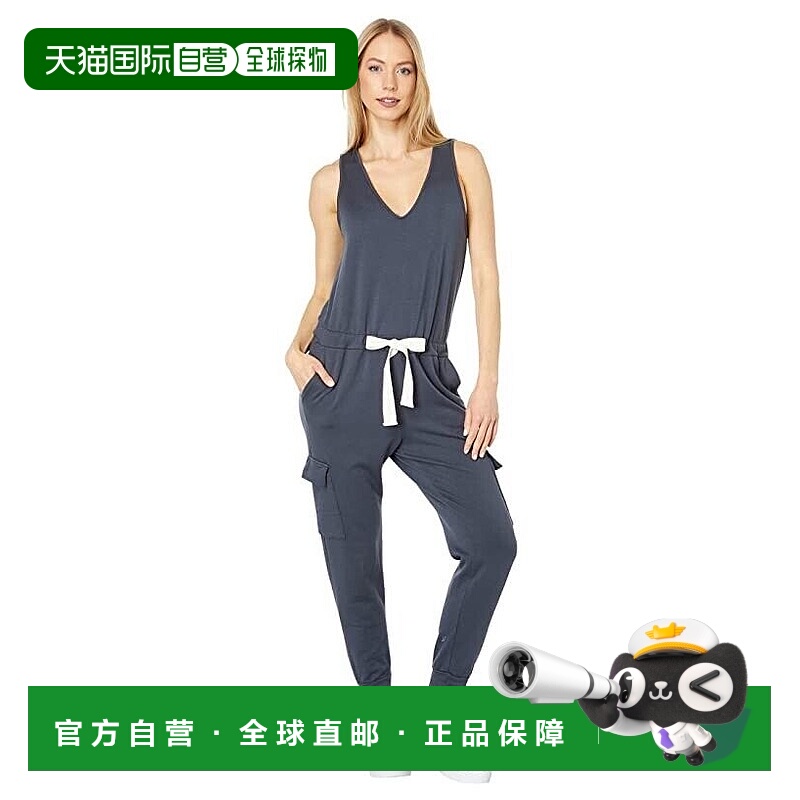 自营Monrow Jumpsuit Women's  Gray Cotton Blend Tapered Leg V