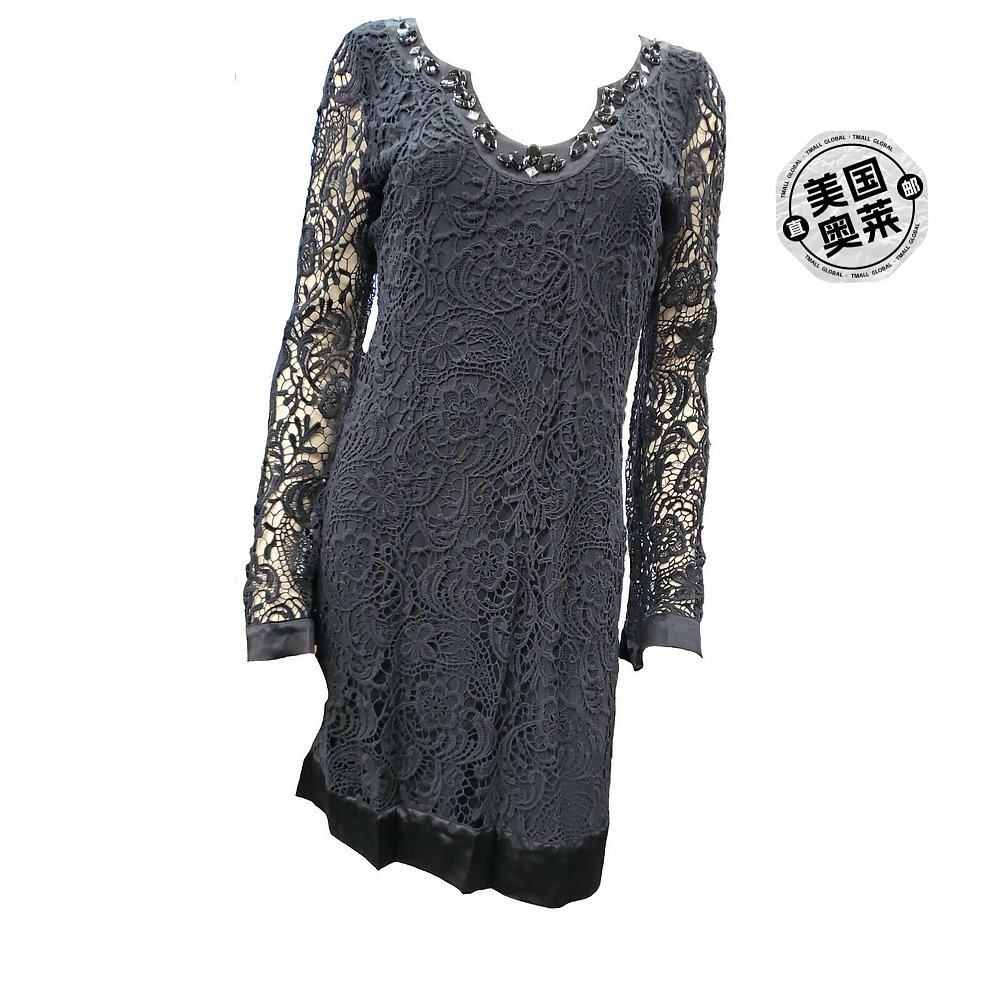 hale bob黑色蕾丝长袖早秋新款连衣裙 黑色 【美国奥莱】直发