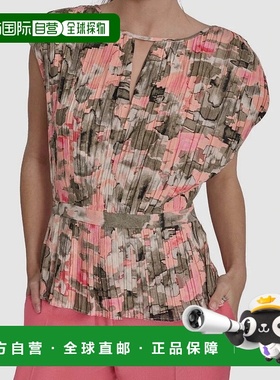 自营 DKNY上衣女式粉红色褶皱束腰钥匙孔领无袖FTS19-粉红色 美国