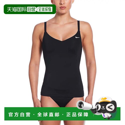自营Nike Swim轻松休闲Essential Tankini上衣女式黑色v领活动GBO