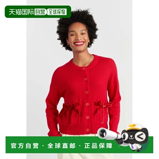 自营chinti & parkerVelvet-Red Merino Wool Velvet Bow Cardiga