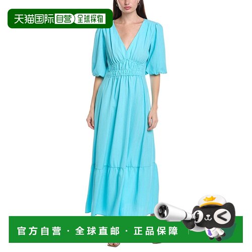 自营Maison Tara Wave Crepe Short Sleeve Midi Dress - blue 美