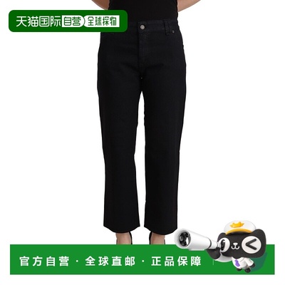 自营 John Galliano 棉质 Fla 九分高腰蓝色女式牛仔裤 - 黑色 美