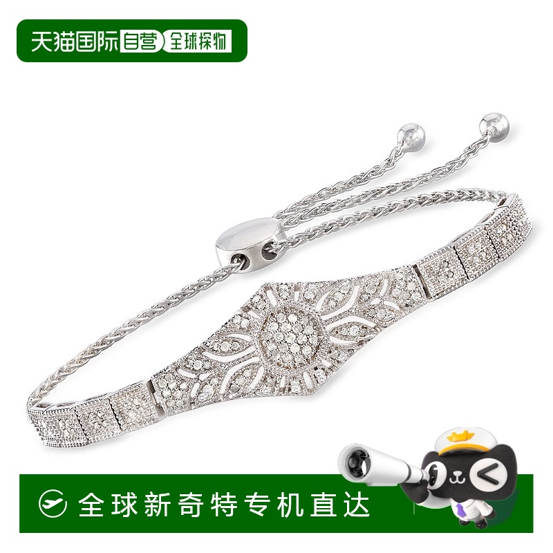 自营Ross-Simons Diamond Floral Openwork Bolo Bracelet in Ste