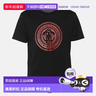 自营roberto cavalliRobert Cavalli Black Jersey Logo Print T-