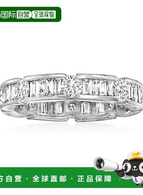 自营 14kt 白金 Ross-Simons 长方形和圆形钻石永恒戒指 - 白色