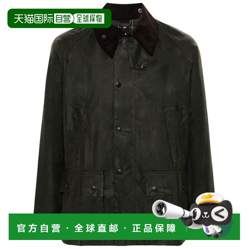 自营barbour深绿色蜡棉天鹅绒领夹克-黑色 美国奥莱直发