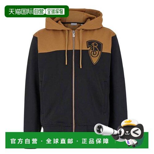 自营Burberry Logo Patch Front Zip Hoodie - black 美国奥莱直