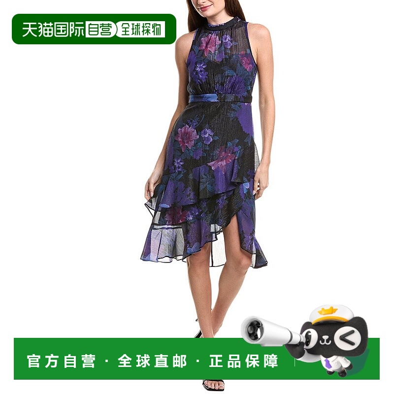 自营Adrianna Papell Halter Glitter Midi Dress - black 美国奥